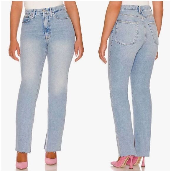 GOOD AMERICAN Good Boy Blue Straight Leg Raw Hem w/Slit Women's 24 plus New - Picture 4 of 11
